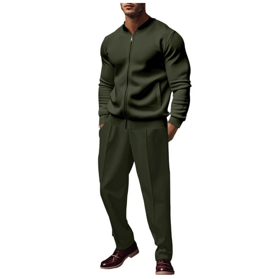 Timoontee Men's Tracksuits Long Sleeve Mock Neck Zip Up Jackets and Elastic Waist Drawstring Pants Solid Casual Piece Sets for Daily & Office Work Army Green XL