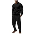 thumbnail image 1 of Timoontee Men's Tracksuits Long Sleeve Mock Neck Zip Up Jackets and Elastic Waist Drawstring Pants Solid Casual Piece Sets for Daily & Office Work Black XXL, 1 of 7