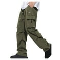 thumbnail image 1 of Timoontee Men's Trendy Cargo Pants Loose Fit Elastic Waistband Drawstring Workwear Trousers Outdoor Casual Zipper Solid Pants with Pockets Army Green M, 1 of 5