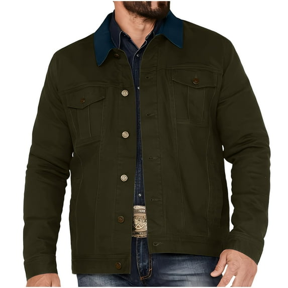 Timoontee Men's Trendy Jacket Modern Fit Casual Long Sleeve Solid Pocket Cardigan Jacket Hiking Jogger Running Workout Button Jacket Army Green L
