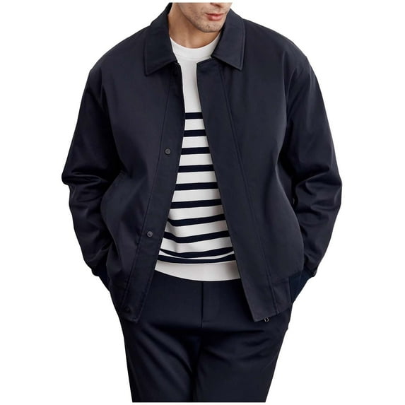 Timoontee Men's Trendy Jacket Relaxed Fit Casual Long Sleeve Solid Lapel Collar Pocket Cardigan Jacket Hiking Jogger Running Workout Zip Up Jacket Navy M