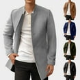 thumbnail image 1 of Timoontee Men's Trentch Coat Daily Casual Jacket Long Sleeve Stand Collar Jacket Coat Solid Button Down Outerwear Fall Winter Overcoat Army Green XXXL, 1 of 6