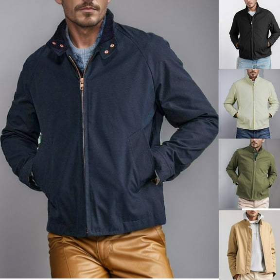 Timoontee Men's Trentch Coat Solid Full Zip Jacket Outdoor Hiking Windproof Jacket Daily Casual Jacket Long Sleeve Stand Collar Jacket Army Green S