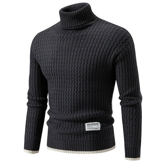 Timoontee Men's Turtleneck Sweater Cable Knit Sweaters Solid Long Sleeve Pullover Sweaters Fall Winter Basic Casual Comfy Sweater Dark Gray L