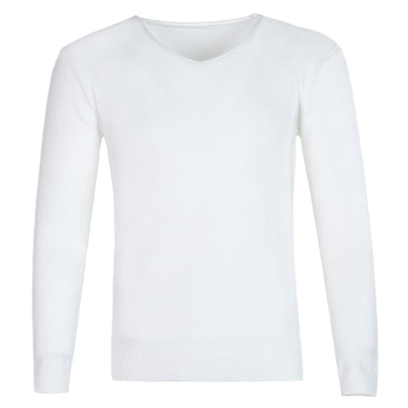 Timoontee Men's V-Neck Sweaters Casual Long Sleeve Knit Tops Slim Fit Solid Pullover Sweaters Fall Winter Soft Comfy Warm Clothes White M