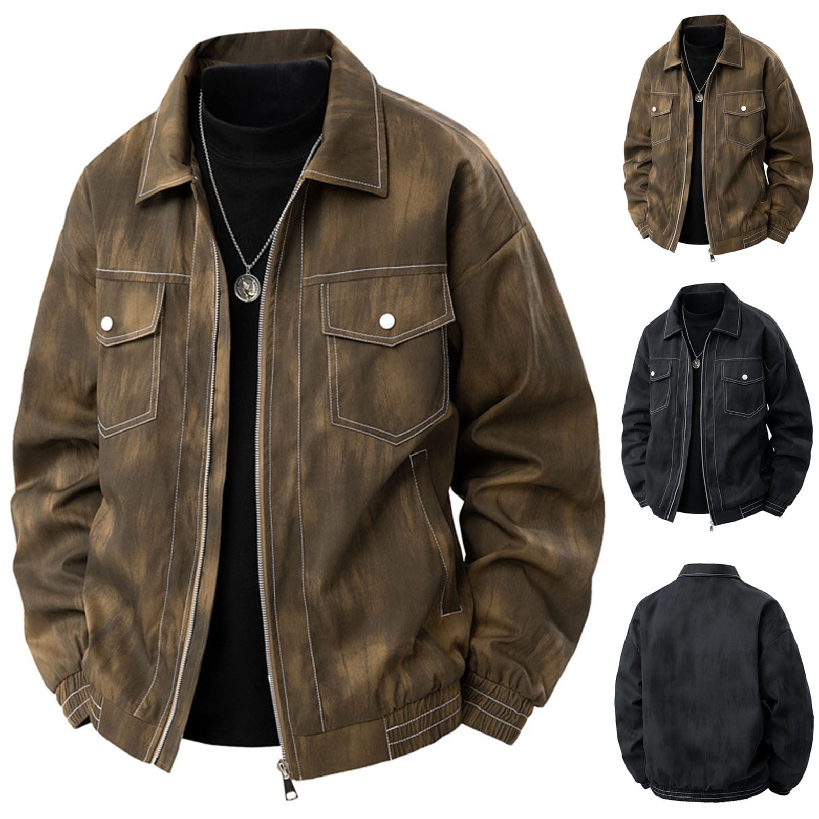 Timoontee Men's Vintage Jacket Casual Workwear Jacket Long Sleeve