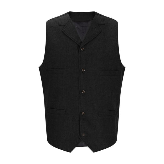Timoontee Men's Vintage Suit Vest Casual Comfy Waistcoat Sleeveless V-Neck Jacket Vest Solid Button Down Vest Fall Fashion Vest Black L