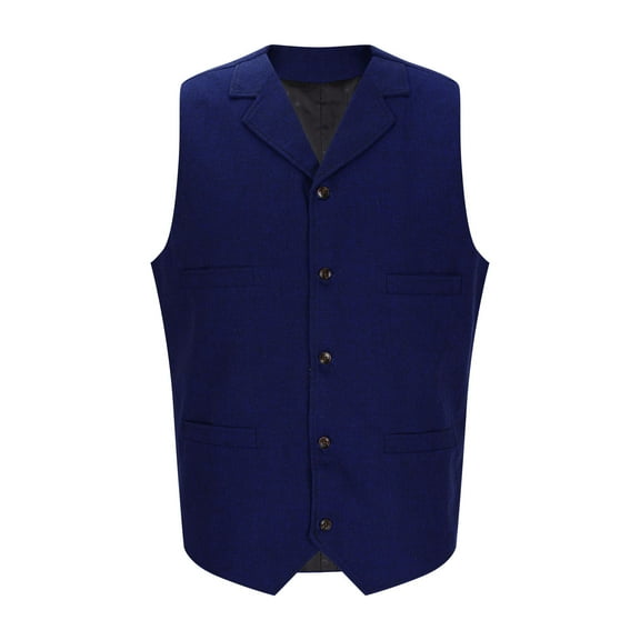 Timoontee Men's Vintage Suit Vest Casual Comfy Waistcoat Sleeveless V-Neck Jacket Vest Solid Button Down Vest Fall Fashion Vest Blue S
