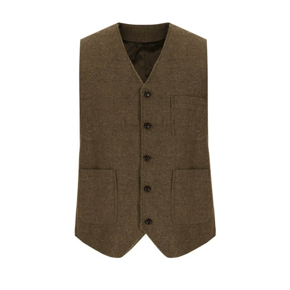 Timoontee Men's Vintage Suit Vest Casual Comfy Waistcoat Sleeveless V-Neck Jacket Vest Solid Button Down Vest Fall Fashion Vest Brown XL