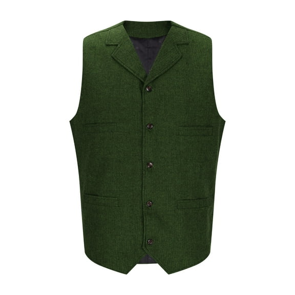 Timoontee Men's Vintage Suit Vest Casual Comfy Waistcoat Sleeveless V-Neck Jacket Vest Solid Button Down Vest Fall Fashion Vest Green XL