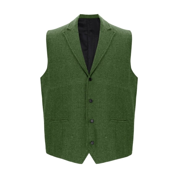 Timoontee Men's Vintage Suit Vest Casual Comfy Waistcoat Sleeveless V-Neck Jacket Vest Solid Button Down Vest Fall Fashion Vest Green XXL