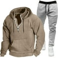 thumbnail image 1 of Timoontee Men's Waffle Textured Sweatshirts Solid Tracksuit Long Sleeve Half Zip Pullover Hoodies Drawstring Elastic Waist Joggers Casual Clothes 2 Piece Set Red XXL, 1 of 6