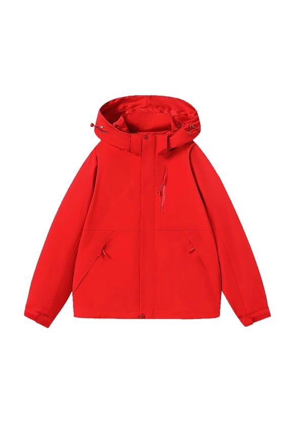 Men's Waterproof Jacket Coat Casual Comfy Long Sleeve Zip Up Jacket Solid Zip Pockets Workwear Jacket Fall Fashion Outfits Red XXL
