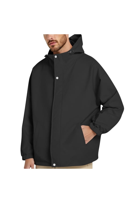 Men's Waterproof Jacket Outdoor Casual Running Workout Windbreaker Long Sleeve Zip Up Jacket Coat Solid Pocket Jacket Fall Trendy Outfits Black XXXXXL
