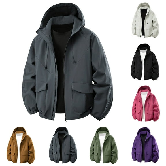 Timoontee Men's Waterproof Jacket Outdoor Cycling Hiking Mountain Windbreaker Casual Long Sleeve Hooded Jacket Quick Dry Rain Jacket Solid Zip Up Jacket Purple S