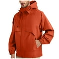 thumbnail image 1 of Timoontee Men's Windbreaker Casual Comfy Long Sleeve Full Zip Hooded Jacket Coat Fall Winter Trendy Clothes Solid Big Pocket Waterproof Rain Jacket Orange XXXXL, 1 of 6