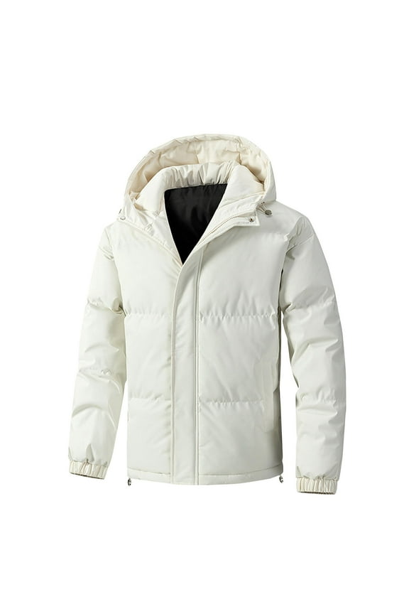 Men's Winter Padded Jacket Coat Casual Comfy Hoodies Solid Zip Up Quilted Outerwear Coat Outdoor Windbreaker Thicken Warm Clod Weather Coat Beige XL