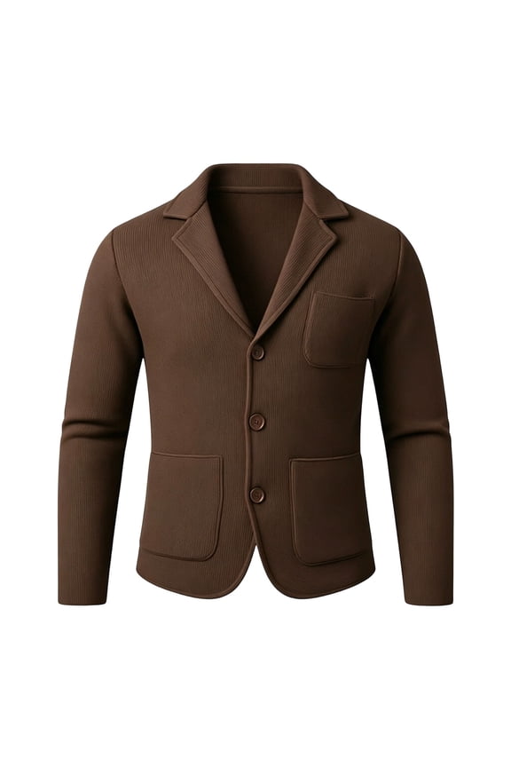 Men's Winter Slim Casual Jacket British Lapel Breasted Buttons With Patch Pockets Brown S