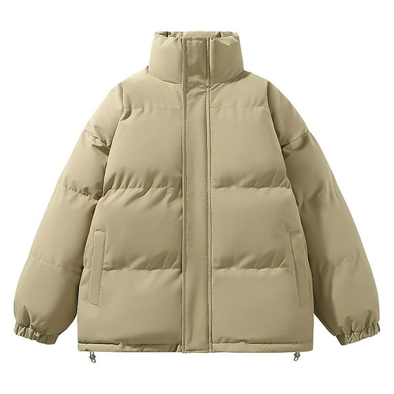 Timoontee Men's and Women's Coat Winter Fashion Warm Jacket Coat Outdoor Windbreaker Casual Comfy Stand Collar Padded Coat Solid Zip Up Quilted Outerwear Coat Khaki XL