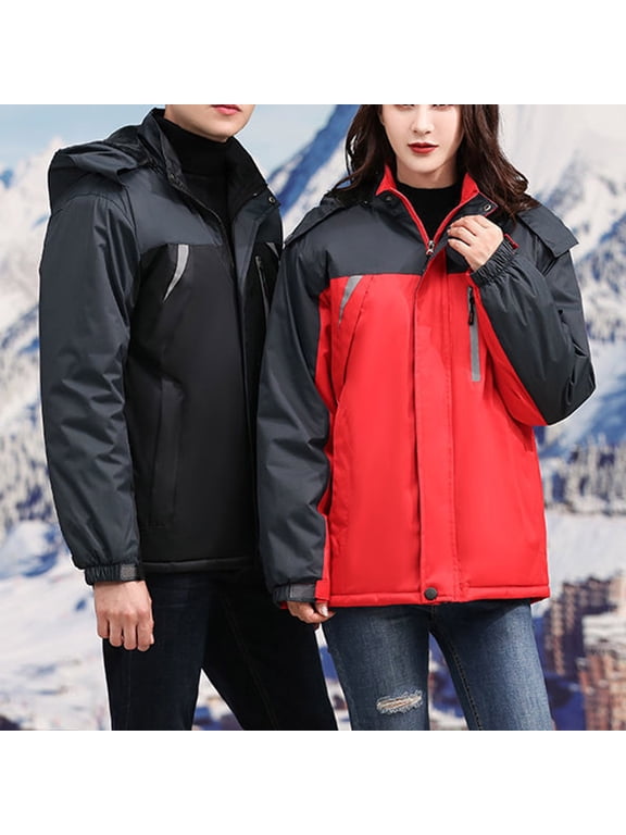 Men's and Women's Cold Winter Coat Outdoor Travel Hiking Mountain Windbreaker Casual Comfy Hooded Jacket Color Block Full Zip Jacket Coat Black XXL