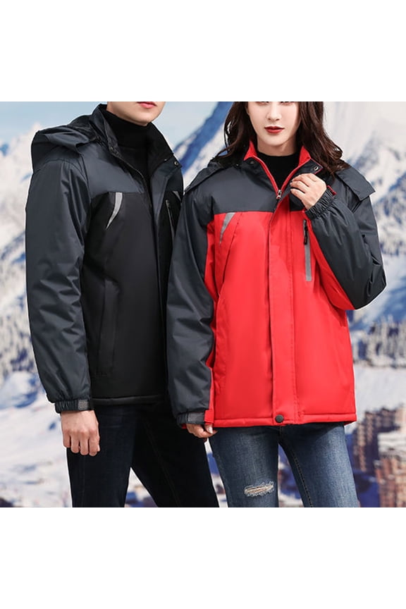 Men's and Women's Cold Winter Coat Outdoor Travel Hiking Mountain Windbreaker Casual Comfy Hooded Jacket Color Block Full Zip Jacket Coat Blue XXL