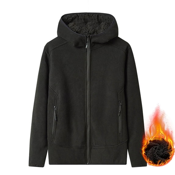 Timoontee Men's and Women's Sherpa Lined Hoodies Fleece Lined Thickened Winter Thermal Coat Casual Solid Zip Up Outerwear Coat with Zip Pocket Black XXL
