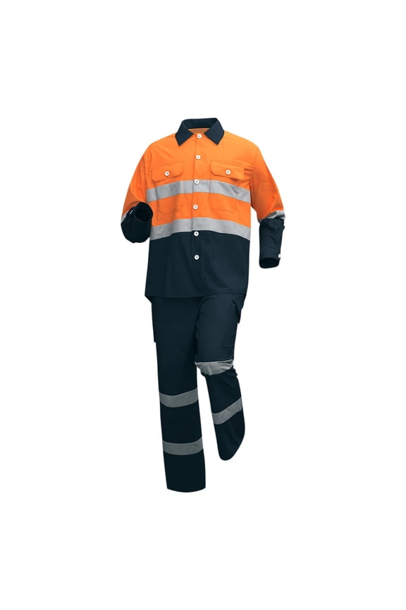 Men's Work Uniform Sets 2 Piece Outfits Set Long Sleeve Button Down Jacket with Multi Pockets Cargo Pants Durable Workwear Sets for Mechanic Jobs Etc Orange XXXL