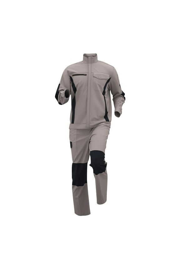 Men's Work Uniform Sets 2 Piece Outfits Set Long Sleeve Zip Up Jacket with Multi Pockets Cargo Pants Durable Workwear Sets for Mechanic Jobs Etc Khaki L