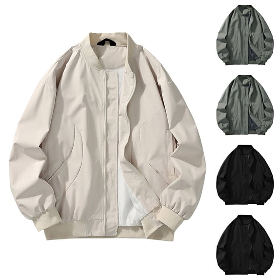 Timoontee Men's Workwear Jacket Daily Casual Jacket Fall Long Sleeve Stand Collar Jacket Solid Zip Up Jacket Streetwear Flight Jacket Army Green XXL