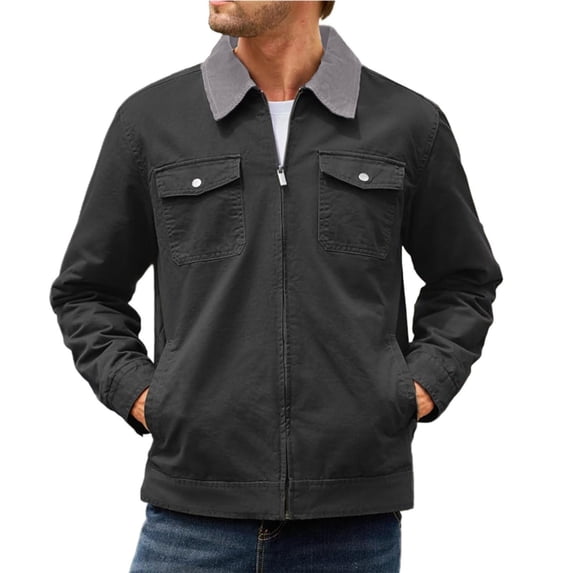 Timoontee Men's Workwear Jacket Daily Casual Jacket Long Sleeve Lapel Jacket Warm Thickened Jacket Coat Solid Zipper Jacket Fall Winter Coat Gray XXL