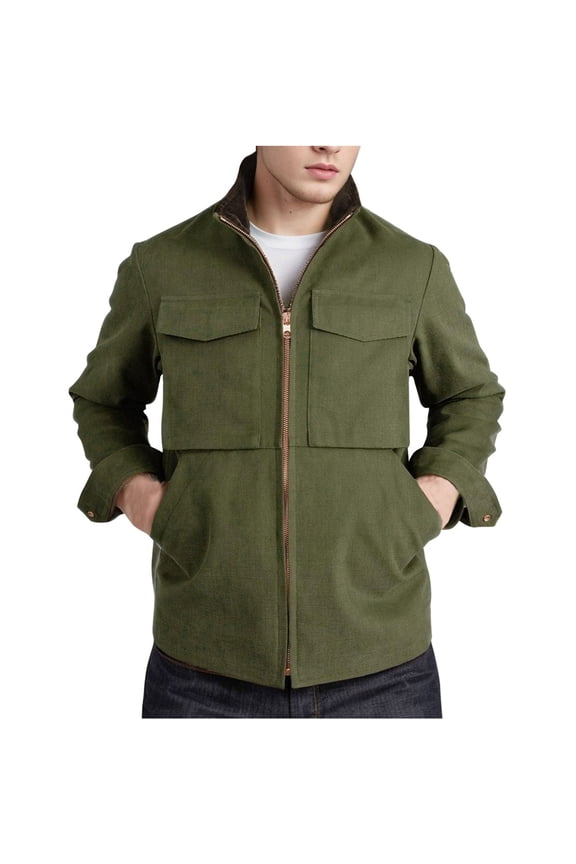 Men's Workwear Jackets Regular Long Sleeve Zipper Coats Casual Fall Thermal Warm Work Trendy Jackets Solid Big Pocket Jacket Army Green S