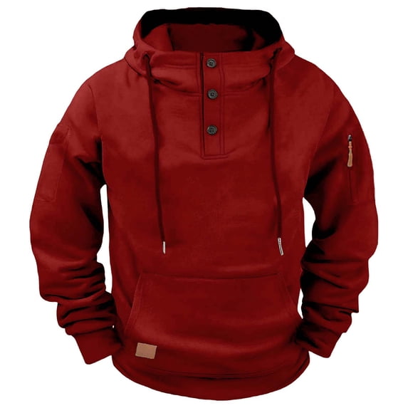 Timoontee Men's Workwear Sweatshirts Solid Hoodies Daily Casual Fleece Hooded Sweatshirts Long Sleeve Quarter Zip Pullover Sweatshirts Wine XXL