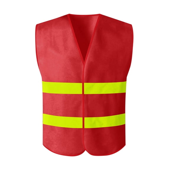 Timoontee Men's Workwear Vest High Visibility Reflective Safety Security Work Tops Sleeveless Jacket Vest Lightweight Construction Vest Red Free Size