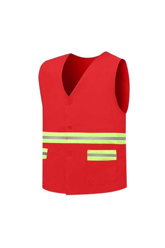 Men's Workwear Vest High Visibility Reflective Safety Security Work Tops Sleeveless Jacket Vest Lightweight Construction Vest Red XXL