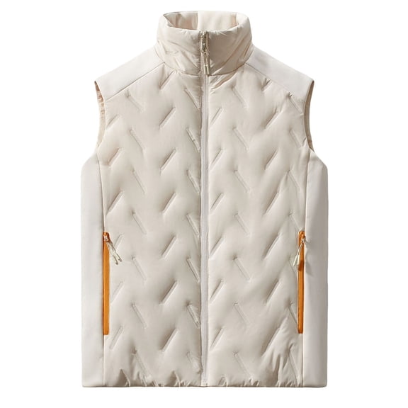 Timoontee Men's Workwear Waistcoats Sleeveless Stand Collar Jacket Vest Casual Comfy Vest Warm Padded Vest Zip Up Quilted Vest Coat Winter Puffer Vest White XXXL