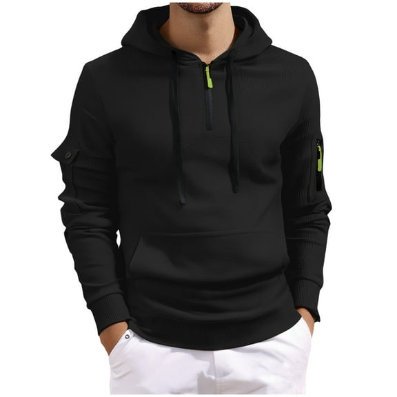 Timoontee Men's Zip Up Hoodie Shirts Relaxed Long Sleeve Pullover Shirts Lightweight Solid Classic Shirts with Pockets Black XXXXXL
