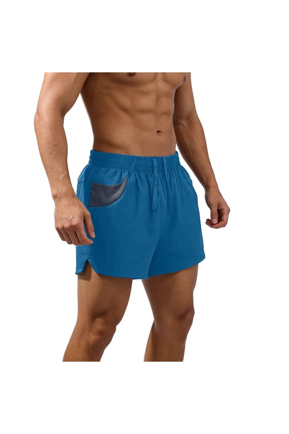 Mens Boxing Shorts Elastic Waist Contrast Print Design Slit Hem Breathable Fabric for Martial Arts Blue M