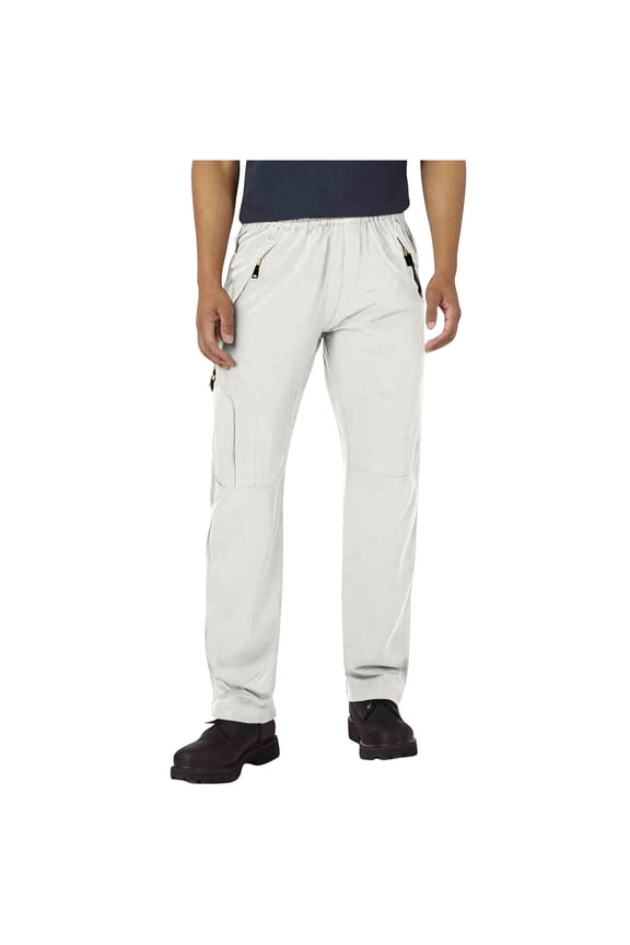 Mens Cargo Style Casual Style Travel Friendly Quick Dry Cargo Pants Elastic Waist Drawstring Closure White XS