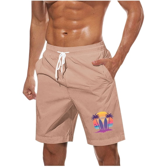 Timoontee Mens Cartoon Print Athletic Shorts Elastic Waist Contrast Drawstring Side Pocket Design Moisture Wicking Fabric for Gym Training Pink S
