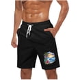 thumbnail image 1 of Timoontee Mens Cartoon Print Casual Shorts Elastic Waist Contrast Drawstring Side Pocket Design Soft Fabric for Summer Outings Black XL, 1 of 5