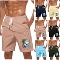 thumbnail image 1 of Timoontee Mens Cartoon Print Casual Shorts Elastic Waist Contrast Drawstring Side Pocket Design Soft Fabric for Summer Outings Green L, 1 of 6