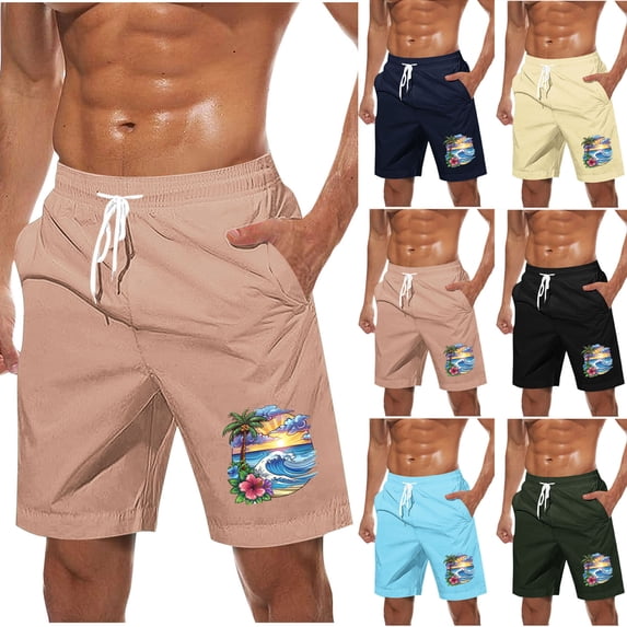 Timoontee Mens Cartoon Print Casual Shorts Elastic Waist Contrast Drawstring Side Pocket Design Soft Fabric for Summer Outings Green L