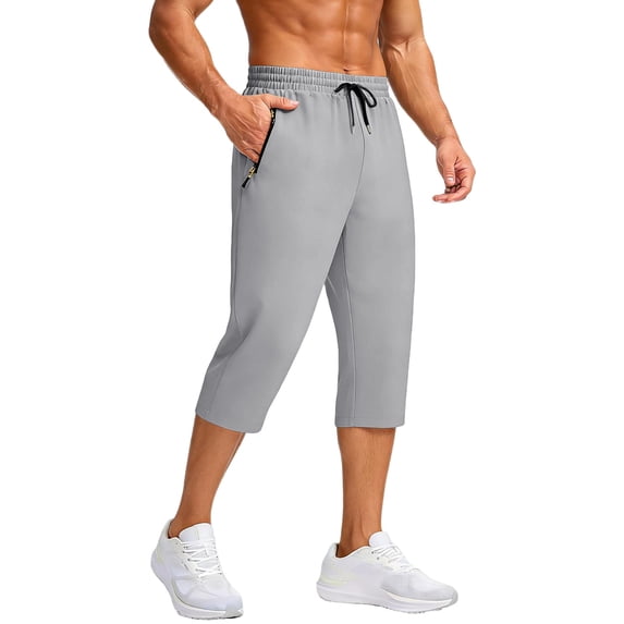 Timoontee Mens Casual Style Athletic Fit Drawstring Waist Elastic Waist Capri Pants Drawstring Closure Zipper Pockets Gray XXXL