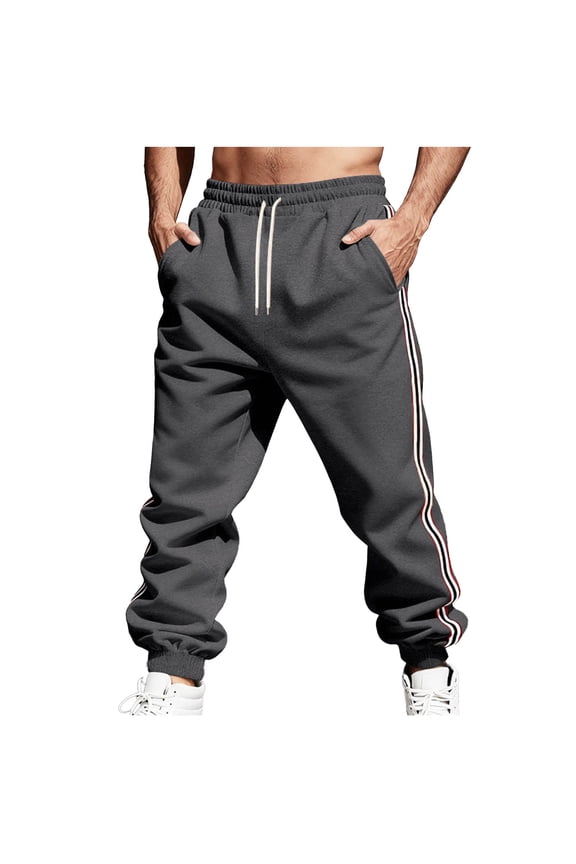 Mens Casual Style Athletic Fit Fleece Lined Loose Fit Long Pants Elastic Waist Drawstring Closure Zipper Straight Gray S
