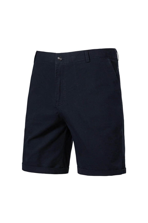 Mens Chino Shorts Button Closure Rolled Cuff Design Wrinkle Resistant Fabric for Business Casual Blue M