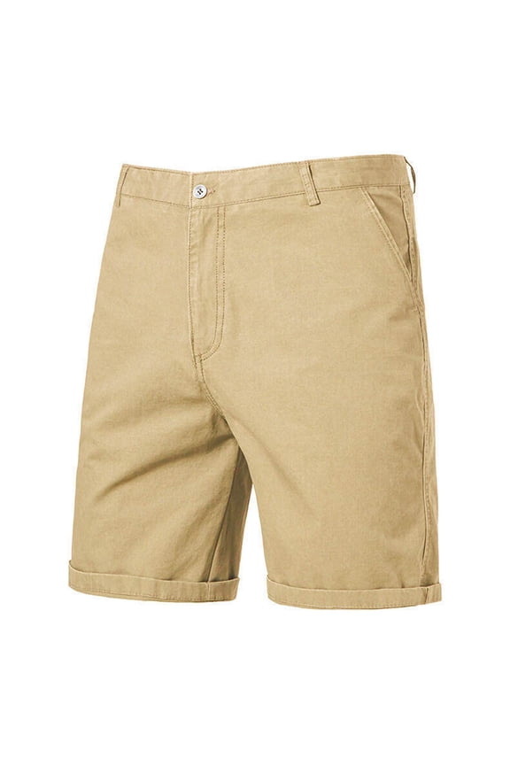 Mens Chino Shorts Button Closure Rolled Cuff Design Wrinkle Resistant Fabric for Business Casual Yellow XXXXL