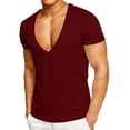 thumbnail image 1 of Timoontee Mens Deep V-Neck T-Shirts Solid Short Sleeve Tops Casual Workout Undershirts Lightweight Spring Summer Shirts Waffle Shirts Red XL, 1 of 6