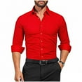 thumbnail image 1 of Timoontee Mens Dress Shirts Formal Business T-Shirts Lightweight Wrinkle Free Long Sleeve Lapel Shirts Daily Casual Shirts Solid Button Down Shirts Red L, 1 of 4
