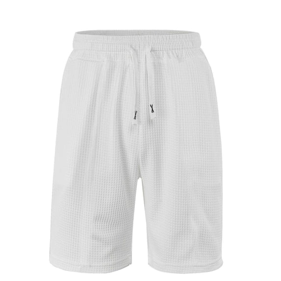 Timoontee Mens Fleece Casual Shorts Elastic Waist Contrast Drawstring Knee Length Design Warm Fabric for Cool Weather White L