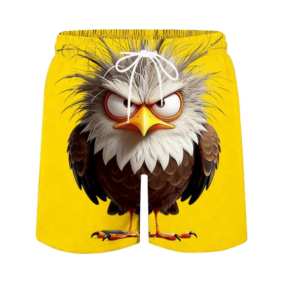 Timoontee Mens Funny Cartoon Animals Print Swim Trunks Lightweight Quick Dry Beach Shorts Elastic Waist Drawstring Summer Casual Shorts Yellow XXXXXL